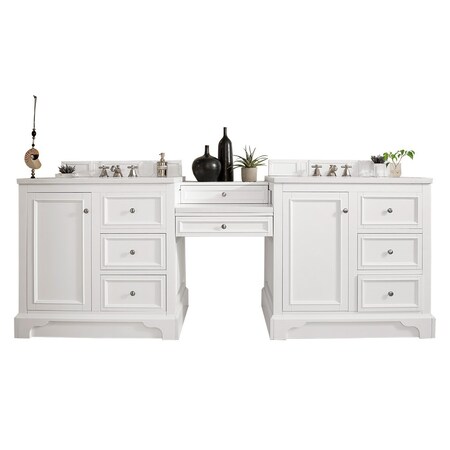 James Martin Vanities De Soto 94in Double Vanity Set, Bright White w/ 3 CM White Zeus Quartz Top 825-V94-BW-DU-WZ